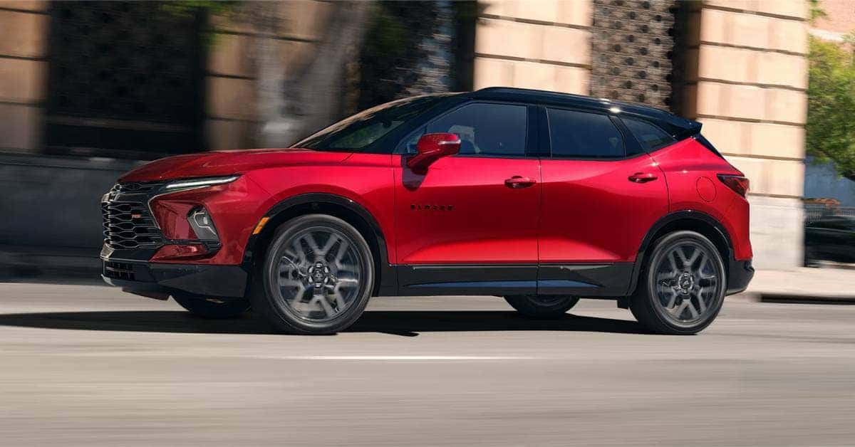 Side view of Red 2025 Chevrolet Blazer | Sierra Blanca Motors