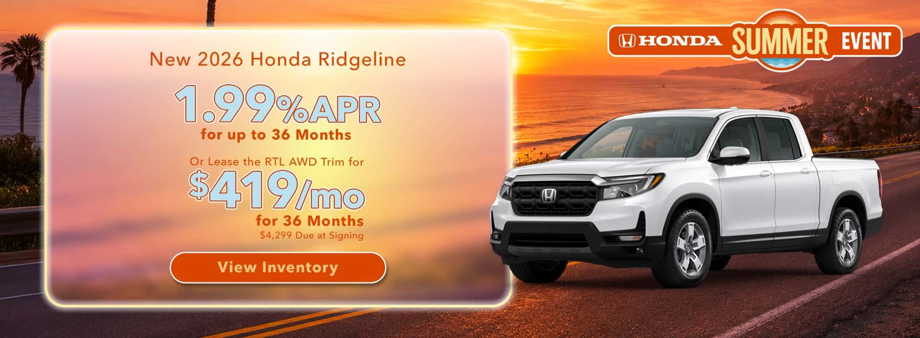 2026 Honda Ridgeline Lease or 1.99% APR – Spartanburg, SC