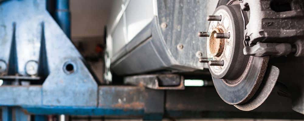 Lifted Vehicle Brake Rotor Exposed