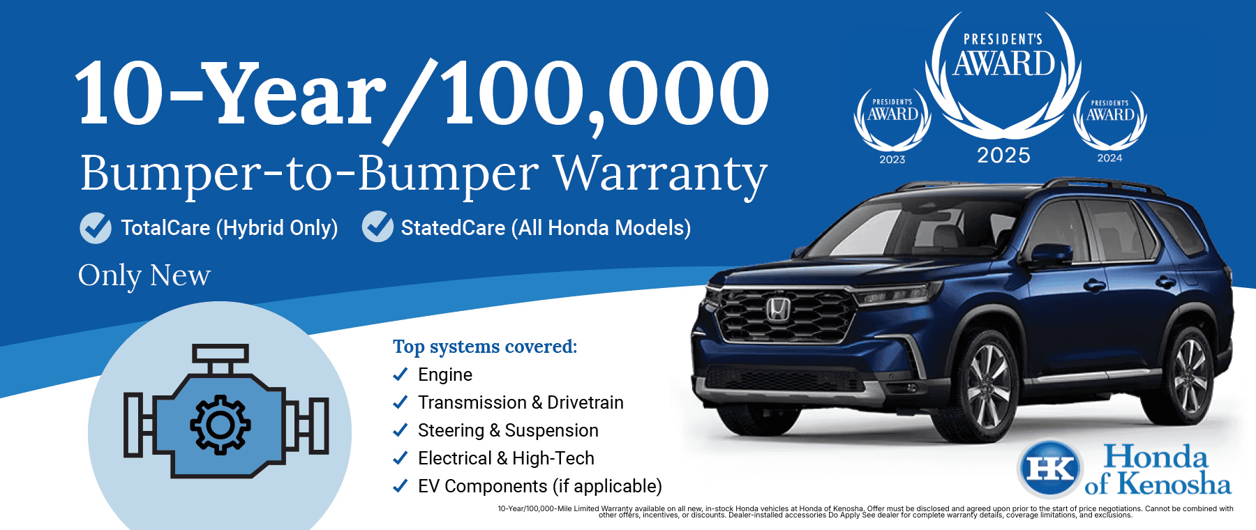 Honda of Kenosha 10/100k Bumper to Bumper Warranty