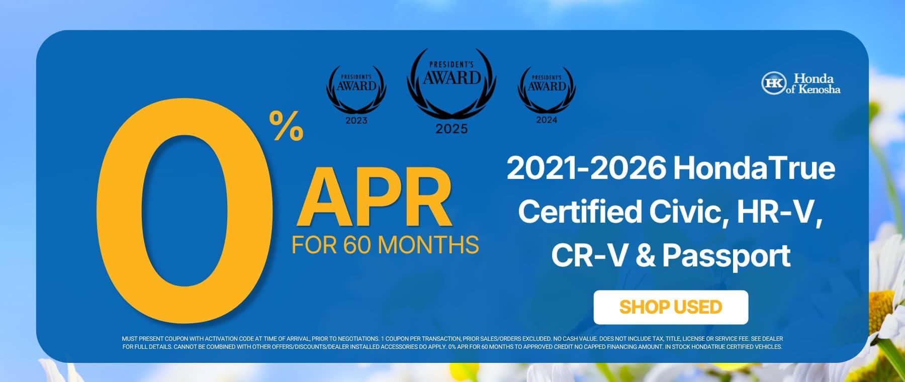 Honda of Kenosha | 0% ARP on Used Vehicles