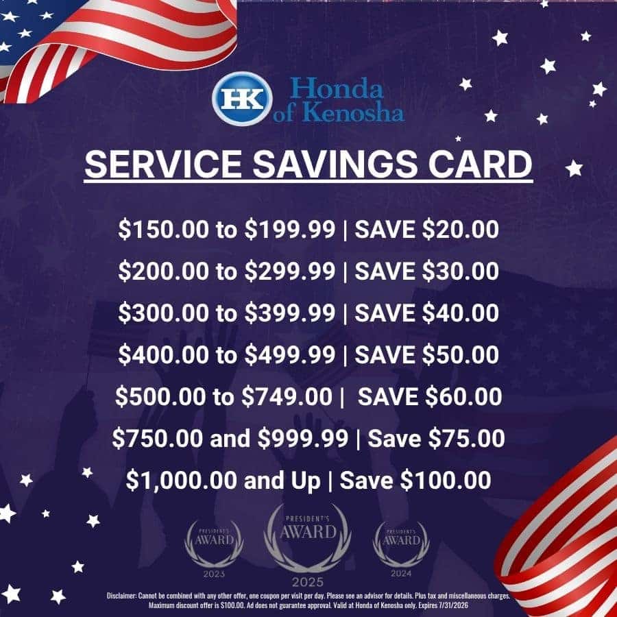 Honda of Kenosha | Service Savings Card