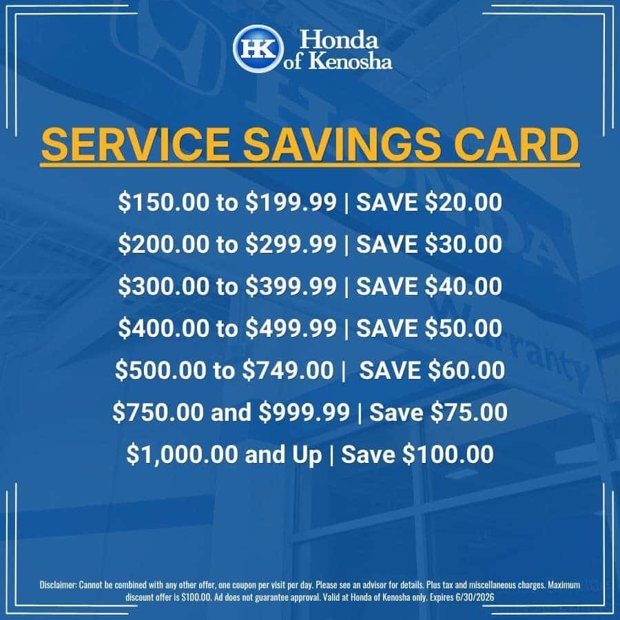 Honda of Kenosha | Service Savings Card