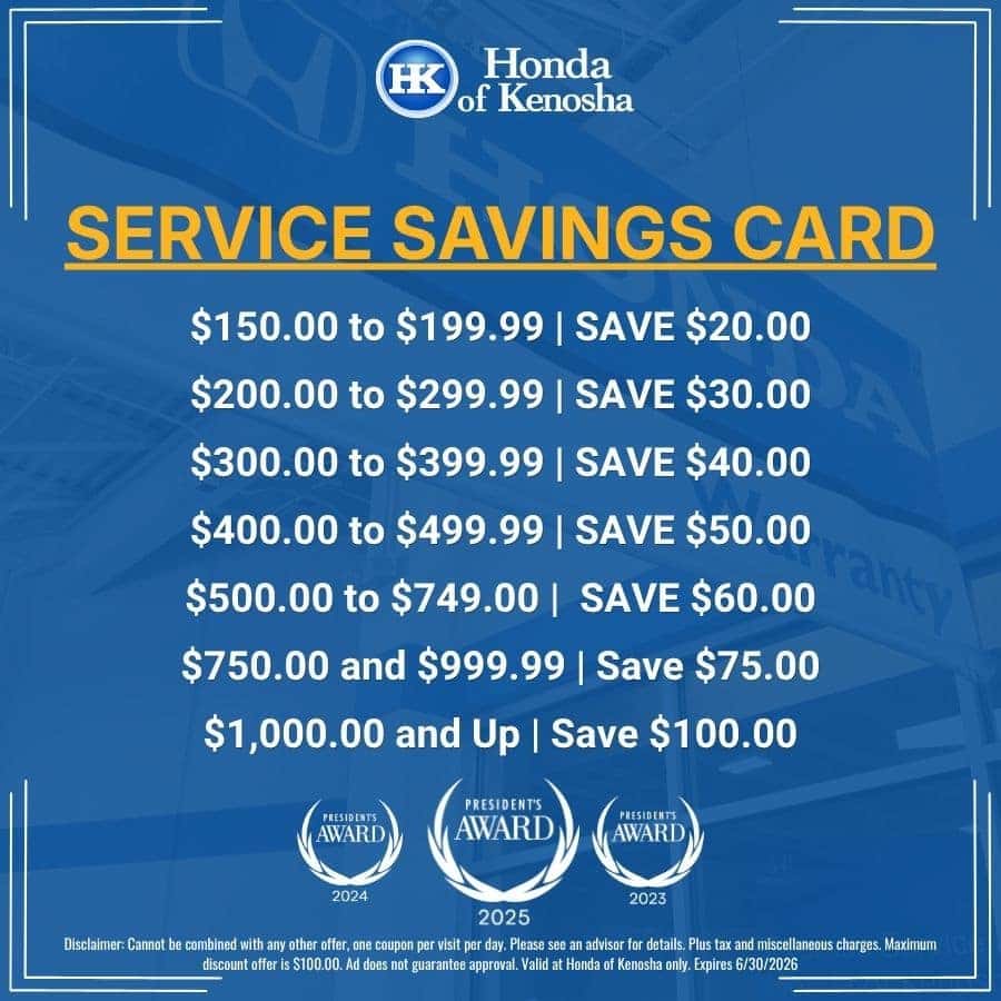 Honda of Kenosha | Service Savings Card