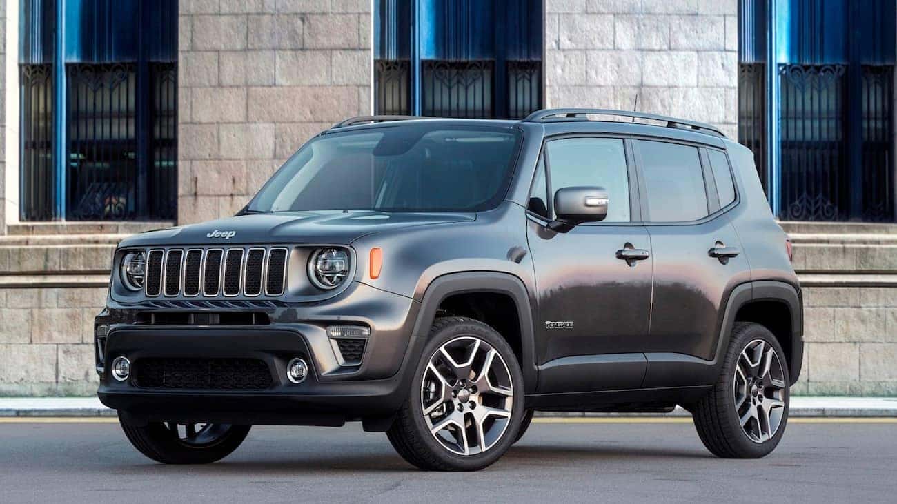Colorado Springs - A dark gray 2019 Jeep Renegade parked next to a brick building