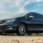 A black 2021 Chrysler Pacifica Pinnacle is shown after visiting a Colorado Springs Chrysler dealership.