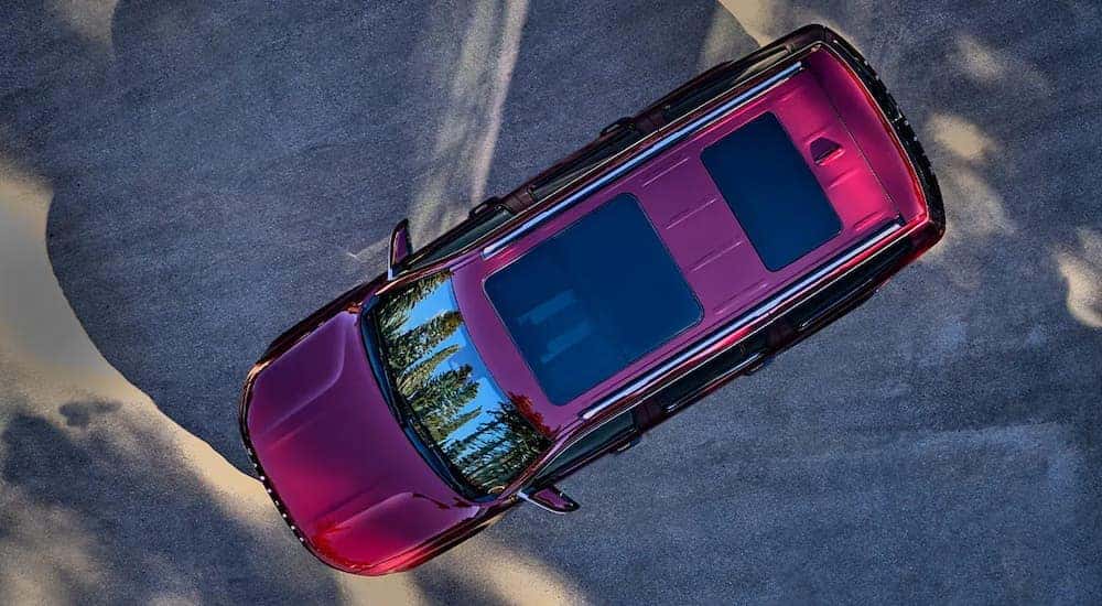 A red 2022 Wagoneer is shown from a high angle at a Colorado Wagoneer dealer.