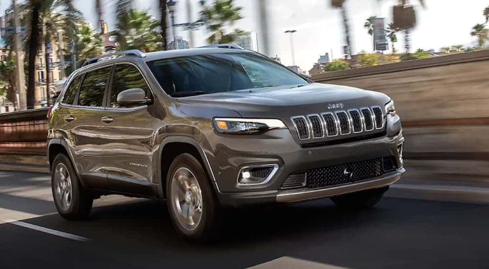 A 2021 Jeep Cherokee is shown from the front at an angle.