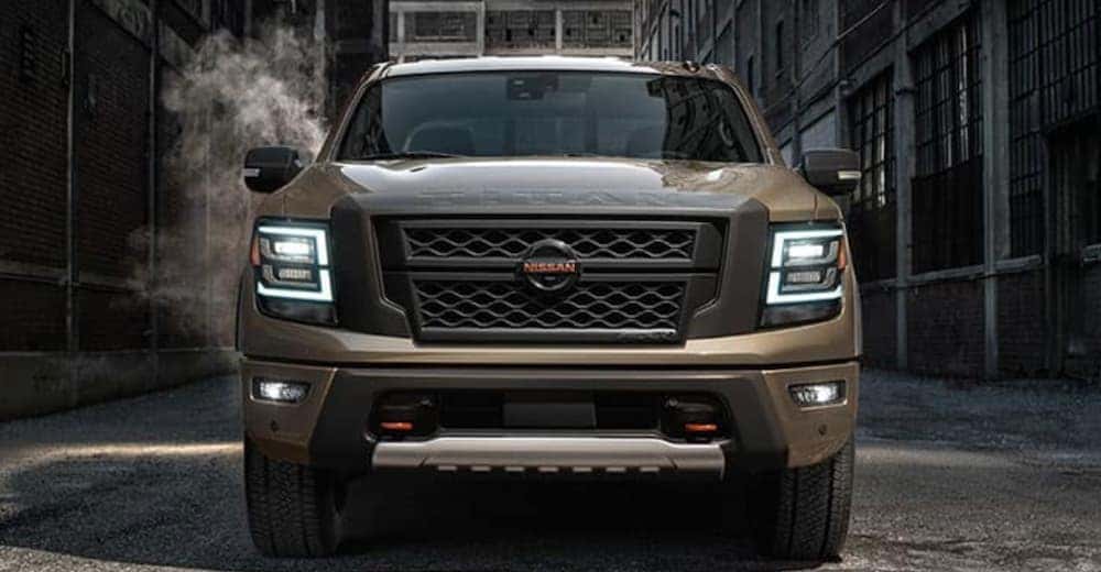 A brown 2020 Nissan Titan from the front.