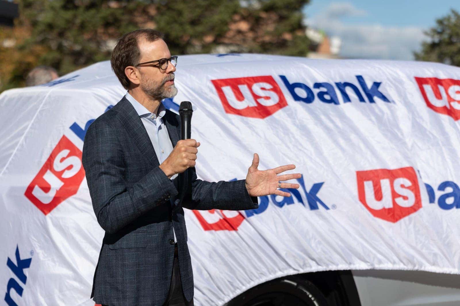 Ben Faricy of Faricy Automotive speaks at the Freedom Alliance and US Bank vehicle presentation in Colorado Springs