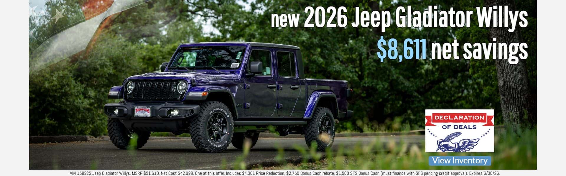 new 2026 jeep gladiator willys for sale $8,611 net savings in placerville ca