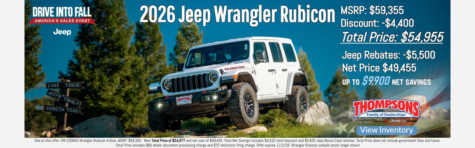 new 2026 Jeep Wrangler rubicon for sale thompsons jeep placerville