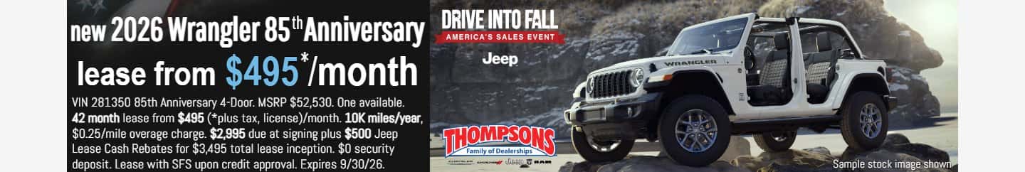 new 2026 Jeep Wrangler 85th anniversary $495 a month lease special in Placerville
