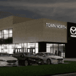 North Town Mazda dealership at night