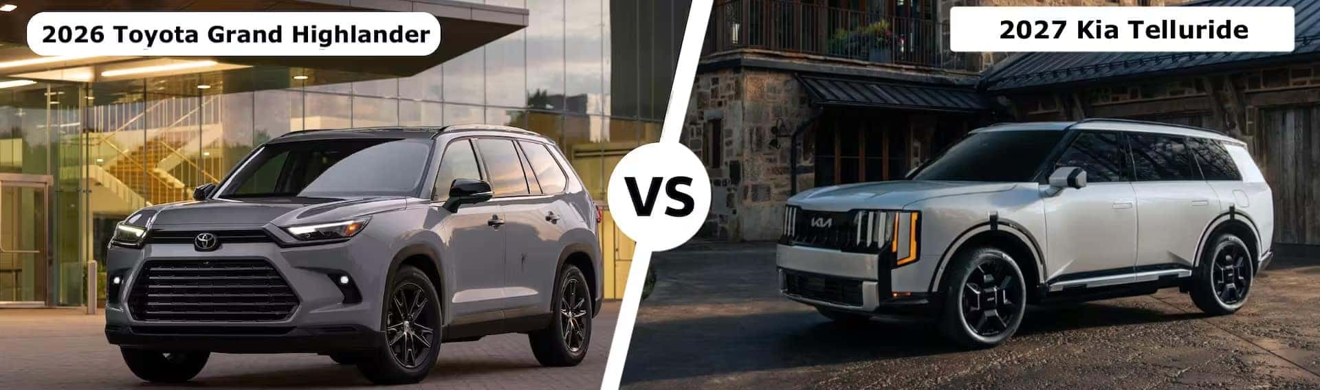 Toyota Grand Highlander Nightshade and 2027 Kia Telluride with versus text in center