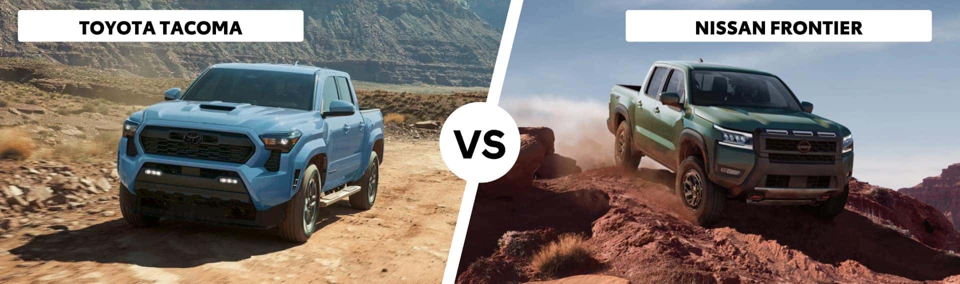 Blue Toyota Tacoma and Green Nissan Frontier