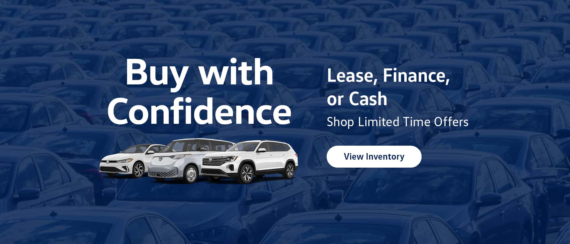 Buy With Confidence banner featuring a lineup of Volkswagen vehicles