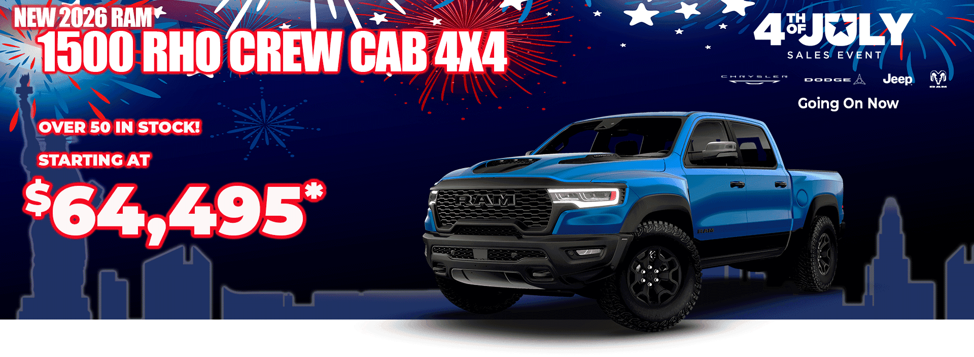 New 2026 RAM 1500 RHO CREW CAB 4X4 OVER 50 IN STOCK! STARTING AT $69,495*