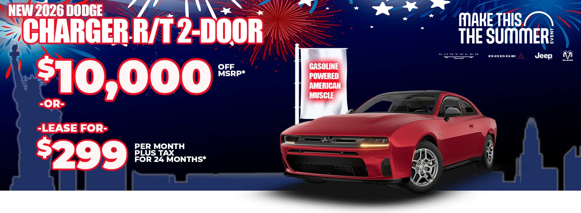 New 2026 Dodge CHARGER R/T 2-DOOR $10,000 Off MSRP* -OR- LEASE FOR $299 plus tax for 24 MONTHS**
