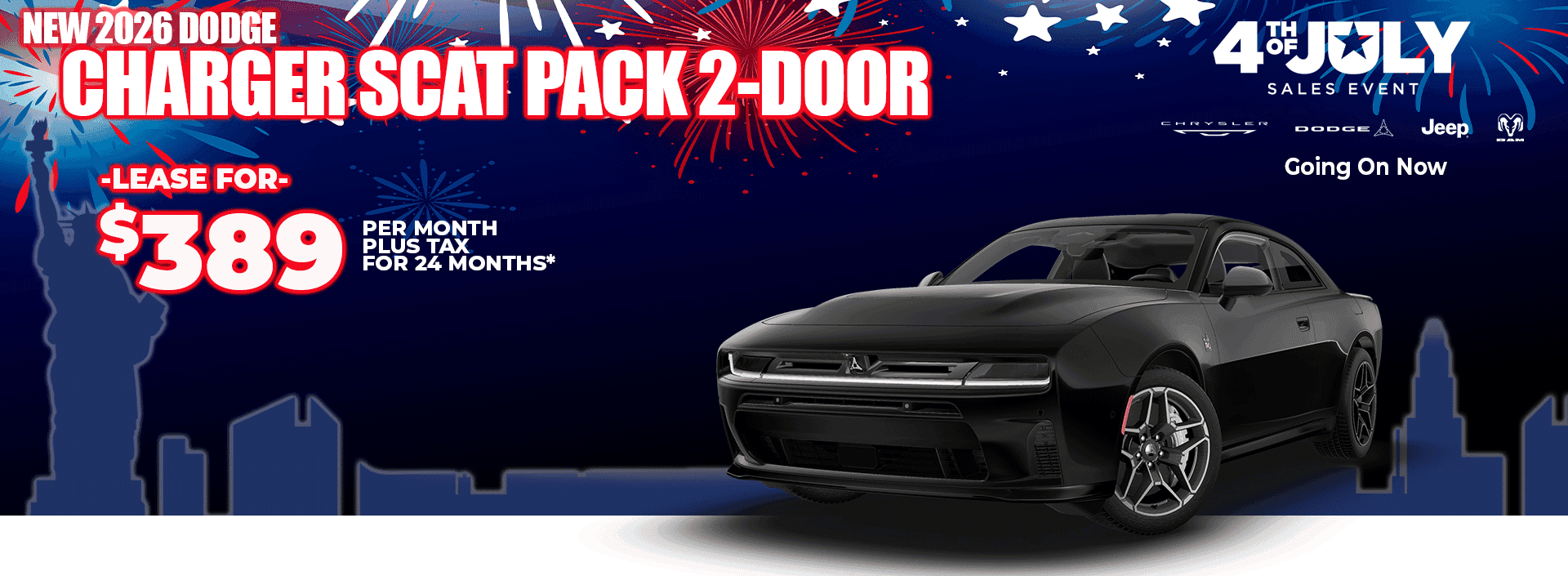 New 2026 Dodge CHARGER SCAT PACK 2-DOOR LEASE FOR $389 plus tax for 24 MONTHS*