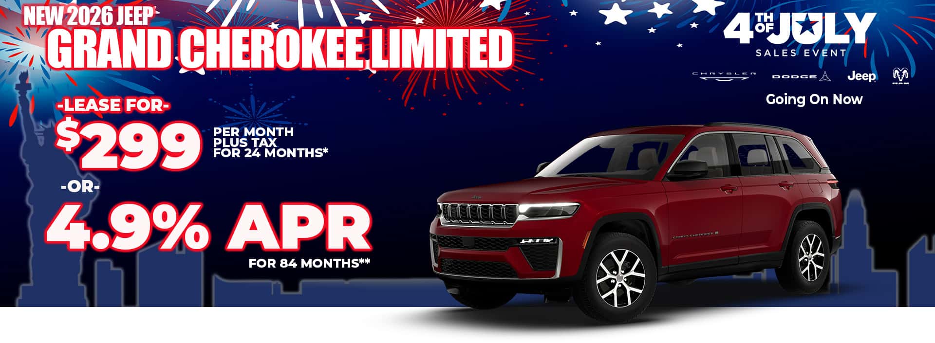 New 2026 Jeep GRAND CHEROKEE LIMITED 4X2 LEASE FOR $299 plus tax for 24 months* OR 2.9% APR for 84 months**
