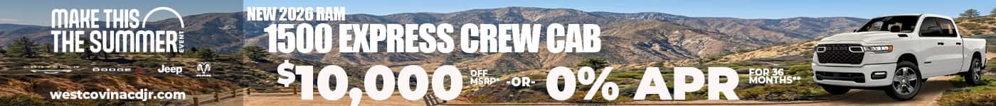 New 2026 RAM 1500 EXPRESS CREW CAB $10,000 OFF MSRP* OR 0% APR FOR 36 MONTHS**
