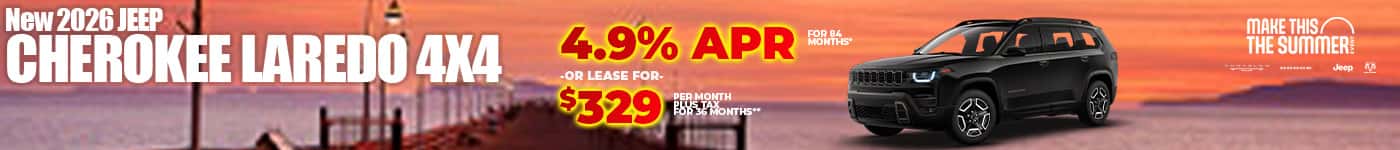 New 2026 Jeep CHEROKEE LAREDO 4X4 4.9% APR for 84 months* -OR- LEASE FOR $329 plus tax for 36 months*