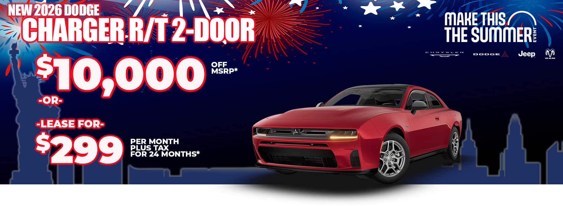 New 2026 Dodge CHARGER R/T 2-DOOR $10,000 Off MSRP* -OR- LEASE FOR $299 plus tax for 24 MONTHS**