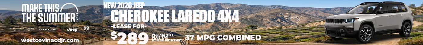 New 2026 Jeep CHEROKEE LAREDO 4X4 Lease $289 for 36 months* 37 MPG combined