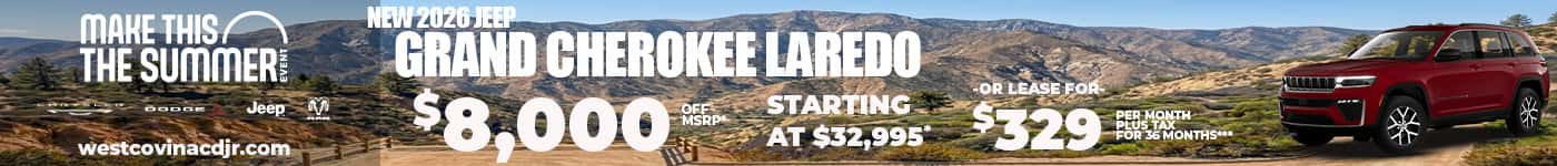 New 2026 Jeep GRAND CHEROKEE LAREDO $8,000 OFF MSRP* Starting At $32,995* or Lease $329 for 36 months**