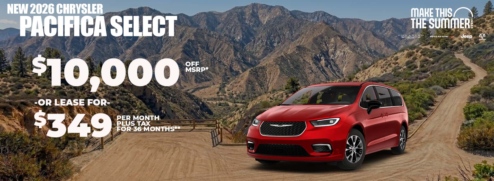 New 2026 Chrysler PACIFICA SELECT $10,000 OFF MSRP* -OR- LEASE $349 plus tax FOR 36 MONTHS**