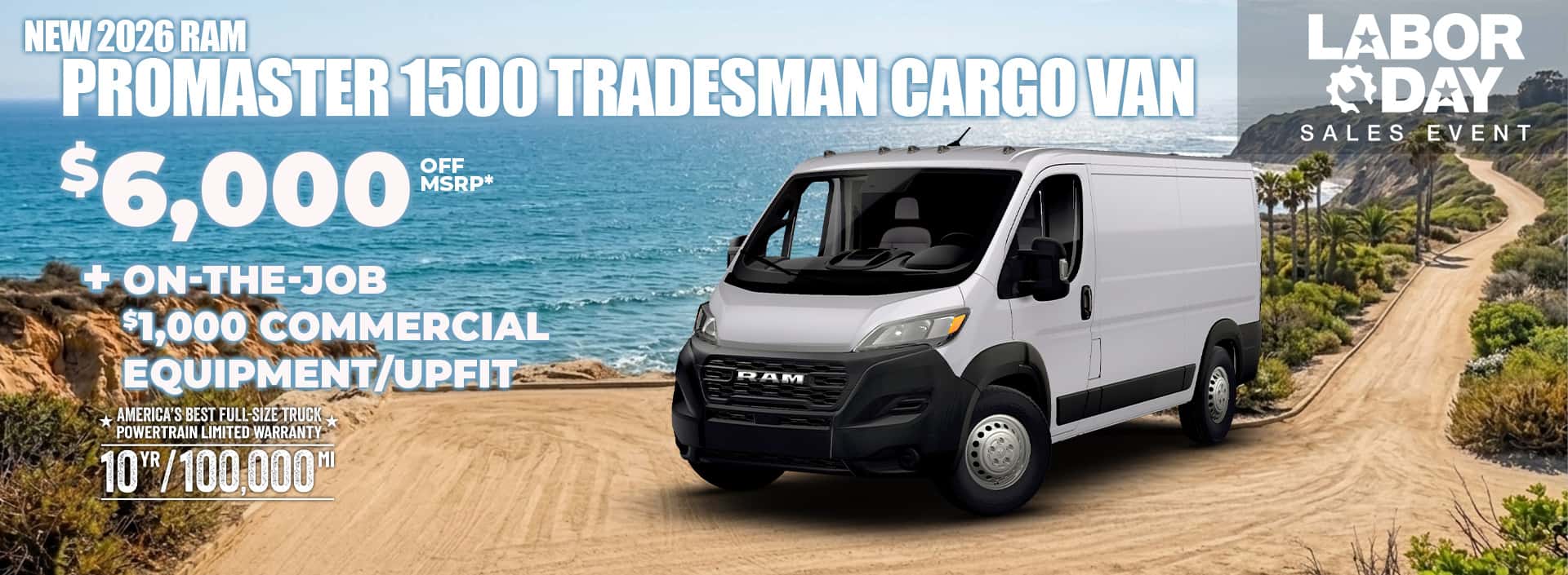 6. New 2026 RAM PROMASTER 1500 TRADESMAN CARGO VAN $6,000 OFF MSRP + On-The-Job $1,000 Commercial Equipment/Upfit