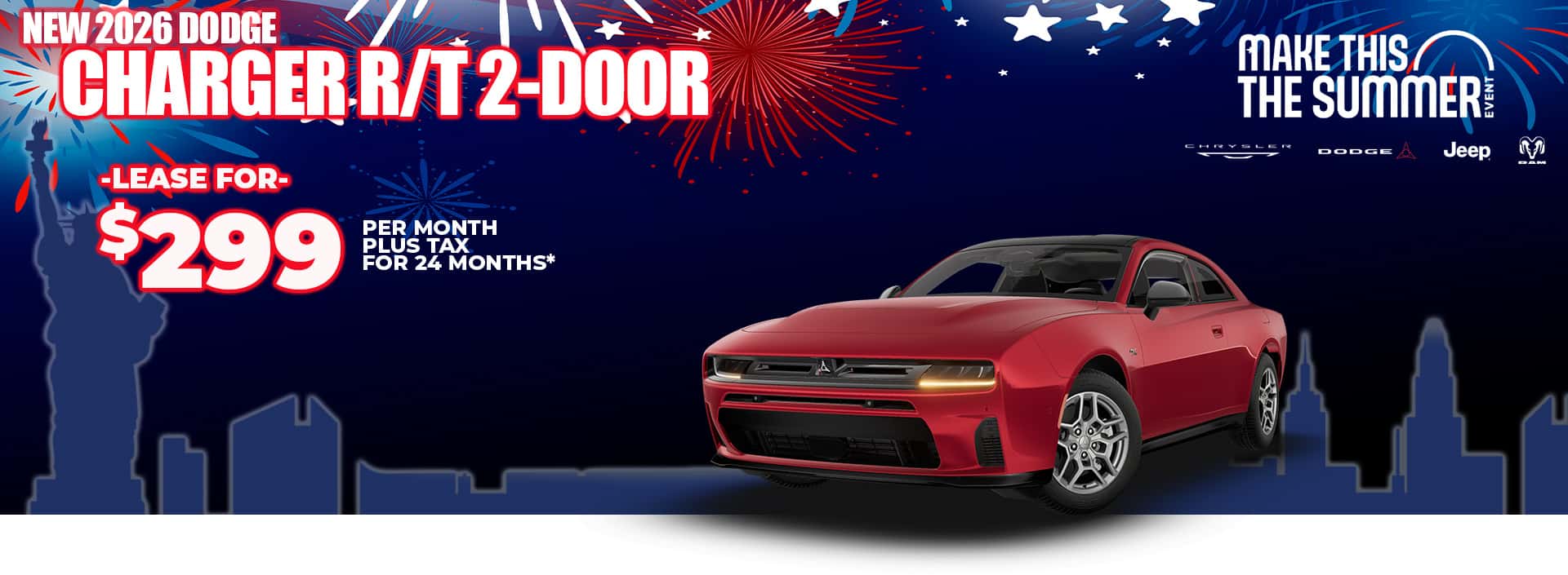 New 2026 Dodge CHARGER R/T 2-DOOR LEASE FOR $299 plus tax for 24 MONTHS*